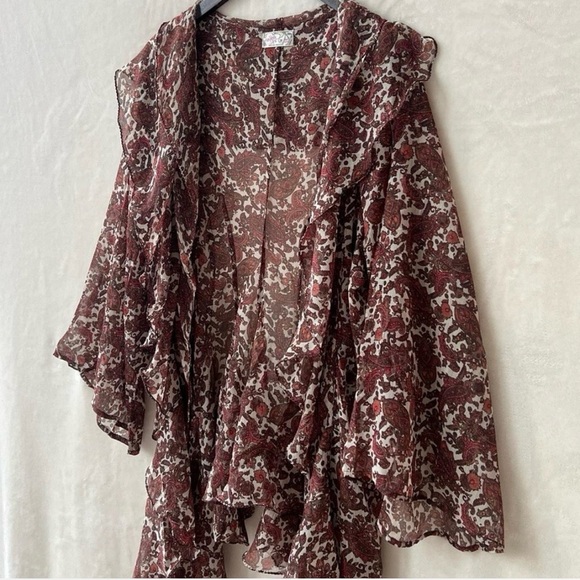 NEW XS/S Free People High Low Printed Ruffle Chiffon Duster Paisley Cardigan - Picture 4 of 8